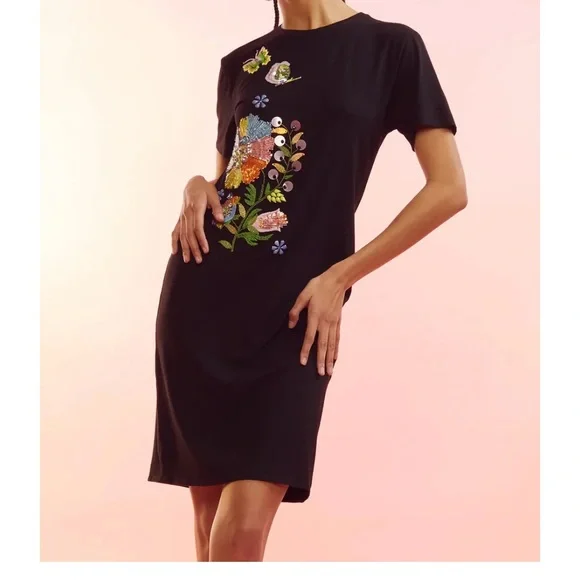 Cynthia Rowley | Dresses | Cynthia Rowley Embroidered Tee Dress In Black  Nwtsize S